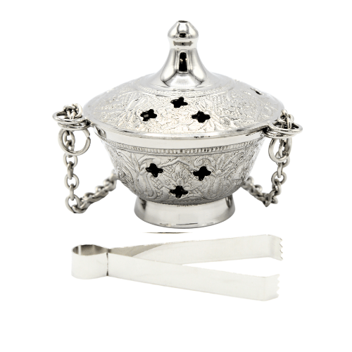 Incense Burner and Tong Nickel (8 cm) Set of 2
