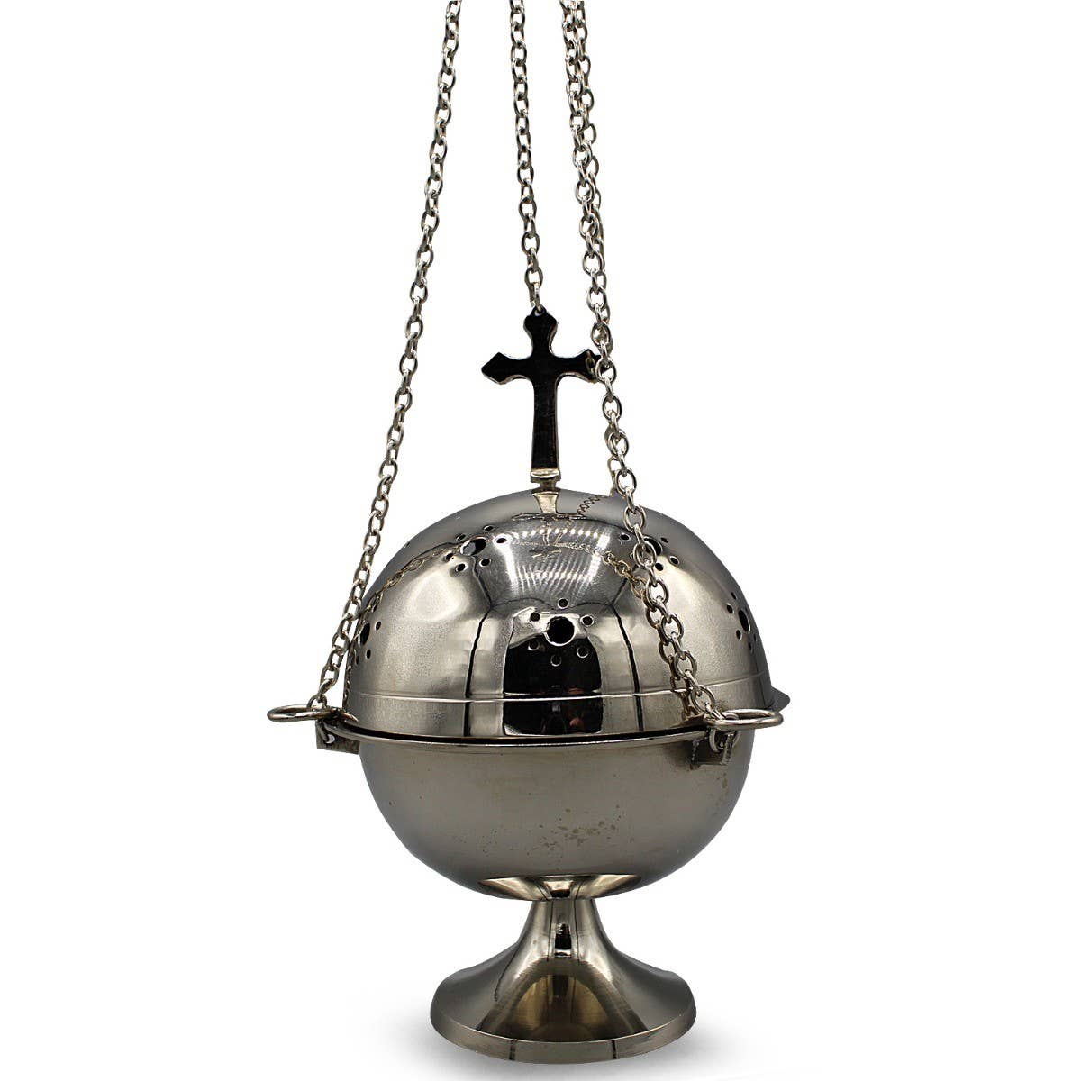 Nickel Hanging Incense Burner with Cross (18cm)
