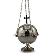 Nickel Hanging Incense Burner with Cross (18cm)
