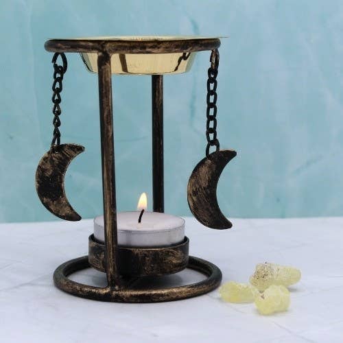 Iron Oil Burner Crescent Moons - Gold Antique finish, 10 cm