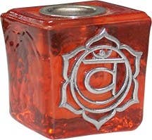 GLASS CUBE ORANGE CANDLE HOLDER-SACRAL