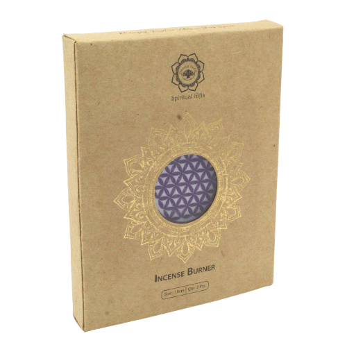Wooden Incense Burner Purple Flower Of Life 10 cm