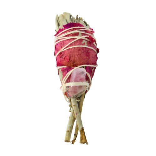 Green Tree Love Spirit Smudge Stick with Rose Quartz