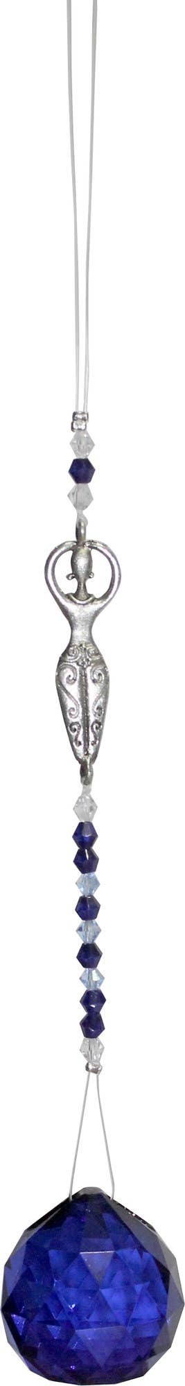 HANGING CRYSTAL CUT GLASS BEAD GODDESS COBALT BLUE 6"