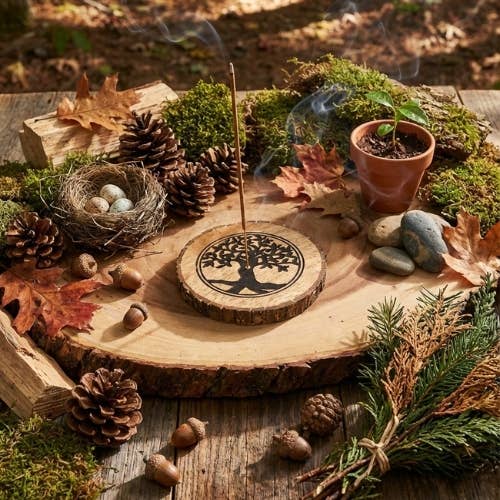 Mango Wood Incense Holder Tree of Life with wooden border
