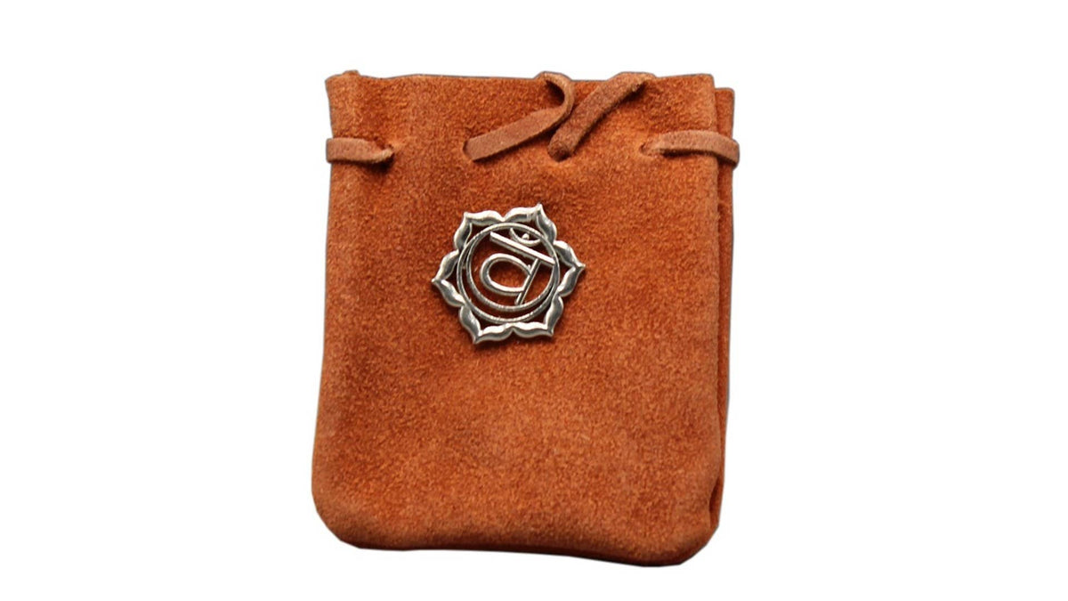 Suede Pouch-Orange With Chackra Symbol 3.25X2.75"