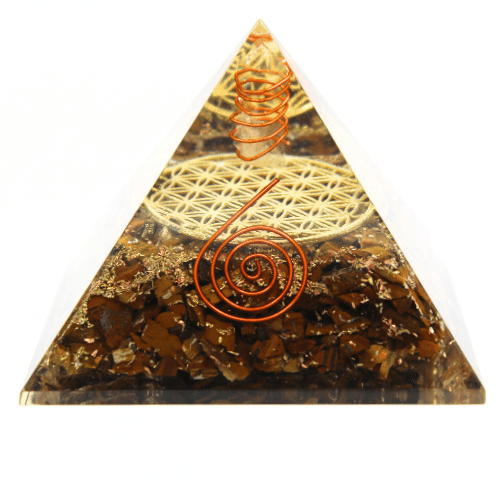 Tiger eye fol with charge crystal pyramid