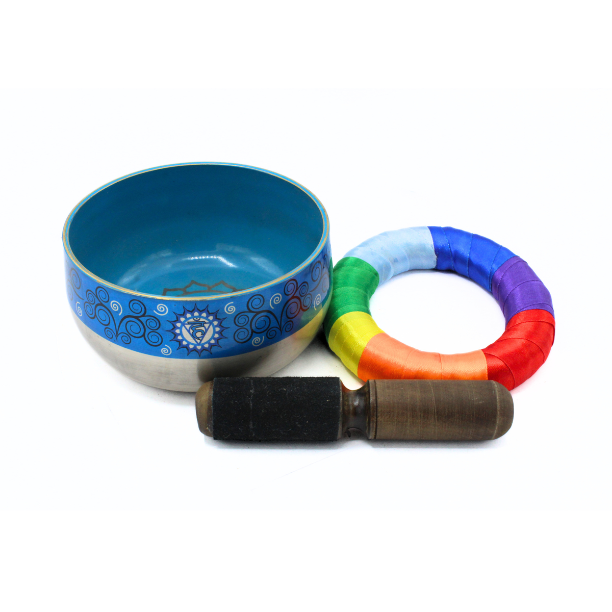 Throat Chakra Singing Bowl Silver Brass - Light Blue