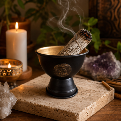 Metal Smudging Bowl (11,3 x 10) – Pentagram (Black)