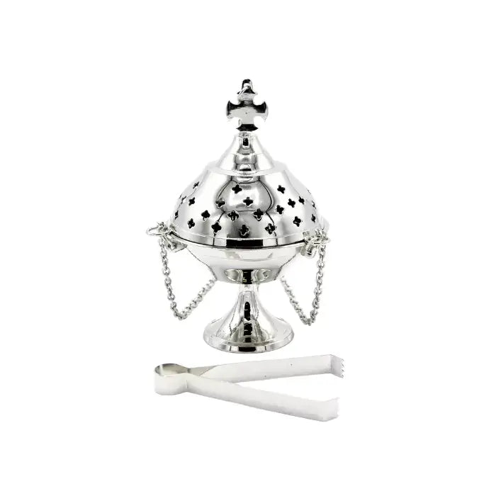 Nickel Hanging Incense Burner with Cross