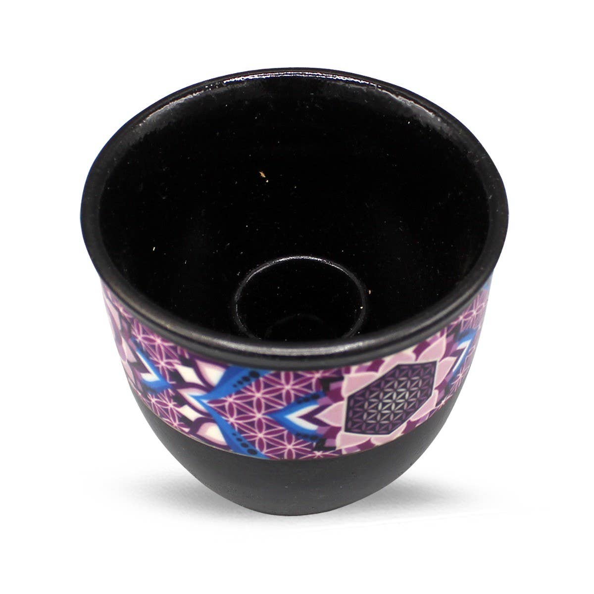 Small Ceramic Smudge Bowl Flower of Life Black