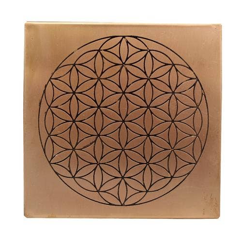 Square Copper Etching Plate Flower of Life 15cm set of 2