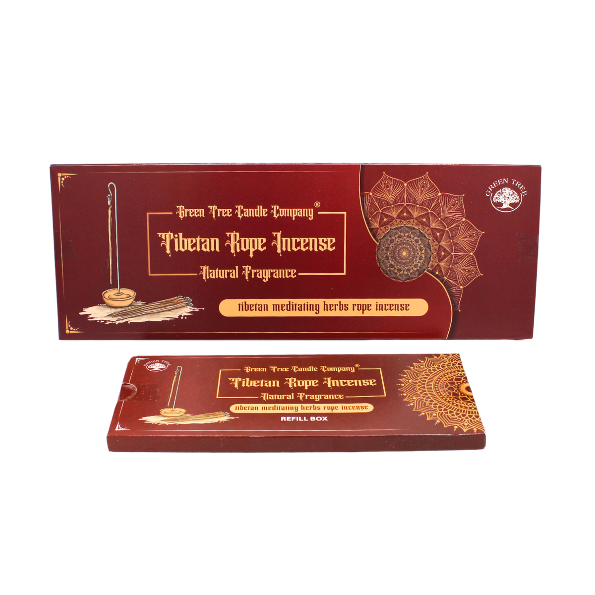 Green Tree Tibetan meditating herbs rope incense with holder