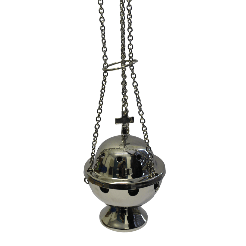 Incense Burner With Chain, Cup & Tong – Nickel Polish