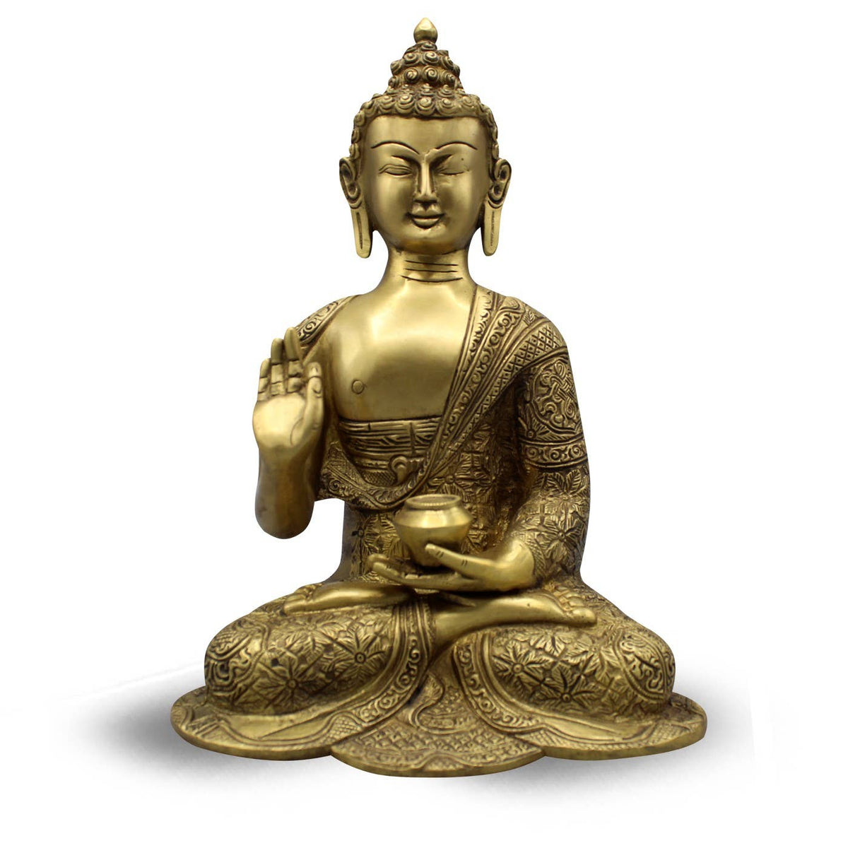 Buddha Sitting Asthmangal Carved green+yellow