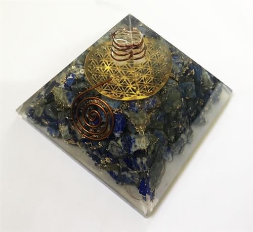 Lapis Lazuli Metal Fol Pyramid with Charge Crystal Point