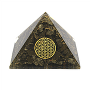 Large Orgonite pyramid. Pyrite with the Flower of Life