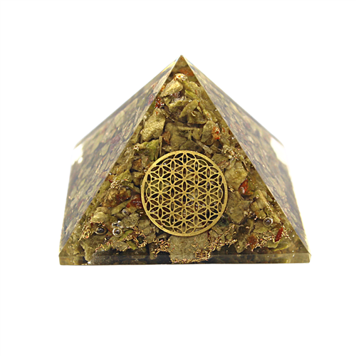 Large Orgonite pyramid Epidot Flower of Life