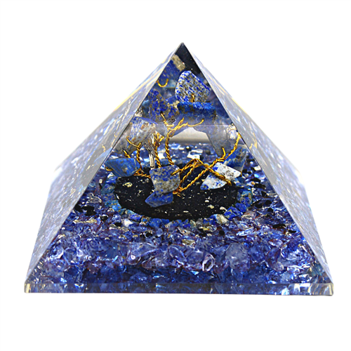 Lapis Lazuli Inside Tree Orgone Pyramid With Sparrow