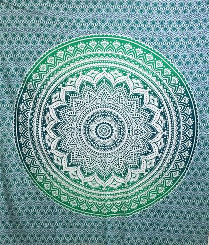 Cotton Tapestry Double  90"x 90" LOTUS MANDALA  (green)