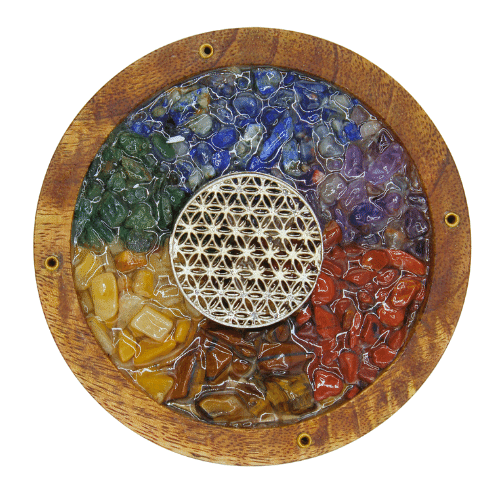 Flower Of Life Incense Holder With 7 Chakra Stone Chips