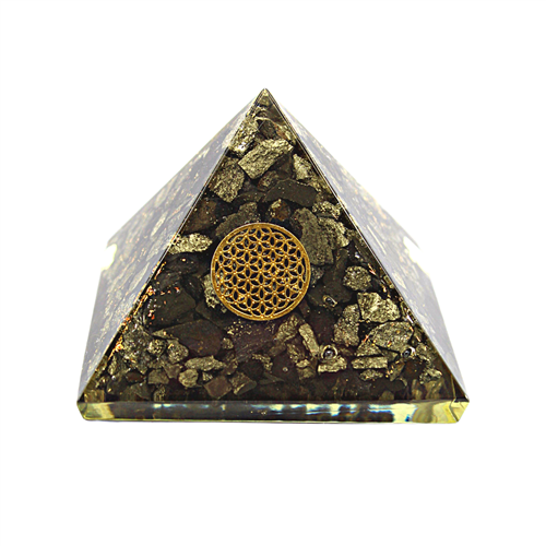 Orgonite Pyramid - Pyrite, Flower Of Life 7cm