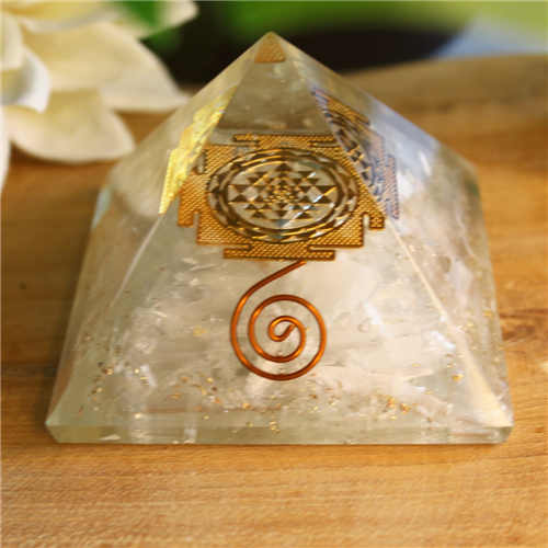 Agate Resin Pyramid White Gypsum Sri Yantra