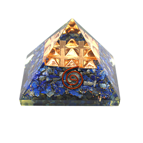 Orgonite Pyramid Lapis Inside With Copper Spiral & Pyramid 7