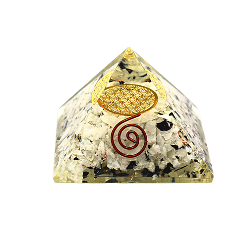 ORGONITE PYRAMID RAINBOW MOONSTONE  W FLOWER OF LIFE 40