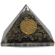 Prosperity Orgonite Pyramid - Pyrite & Flower of Life, 5 cm