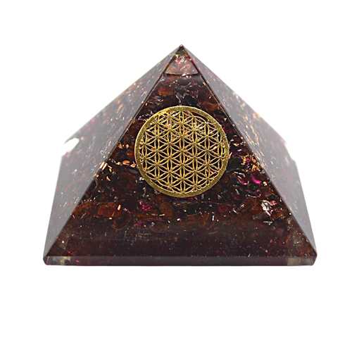 Orgonite pyramide Garnet Flower of life 6cm