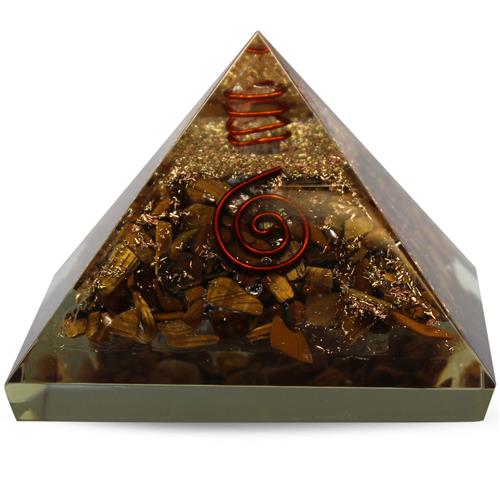Orgonite pyramid Tiger Eye With Crystal spiral and Copper
