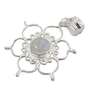 STERLING SILVER PENDANT LOTUS- RAINBOW MOONSTONE