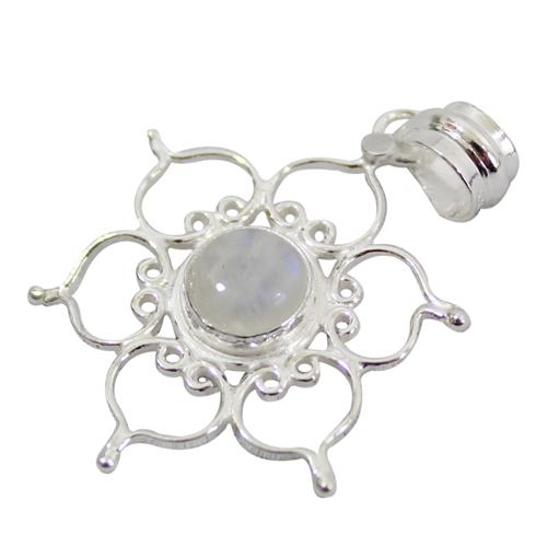 STERLING SILVER PENDANT LOTUS- RAINBOW MOONSTONE