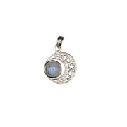 STERLING SILVER PENDANT-CELTIC MOON RAINBOW MOONSTONE