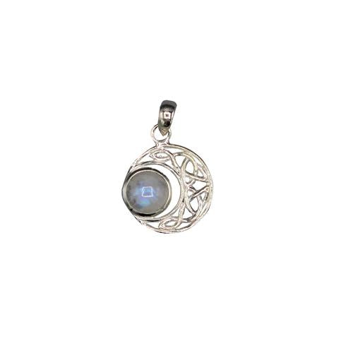 STERLING SILVER PENDANT-CELTIC MOON RAINBOW MOONSTONE
