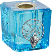 GLASS CUBE MINI CANDLE HOLDER-AQUA+DREAMCATCHER