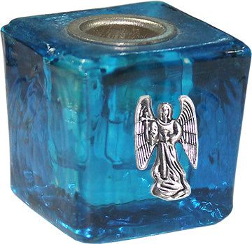 GLASS CUBE MINI CANDLE HOLDER- TURQUOISE-HANIEL