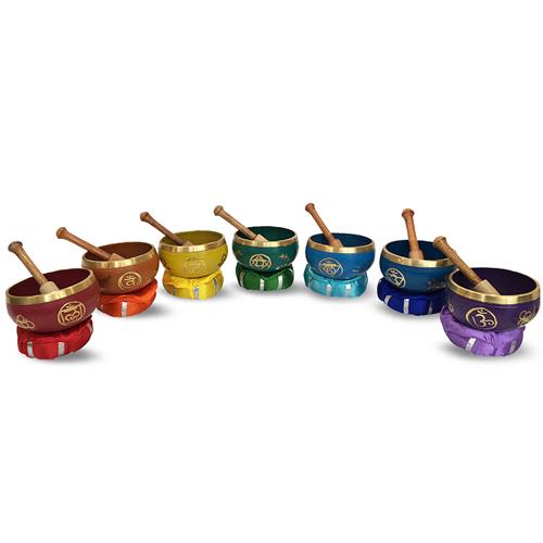 Brass Singing Bowl with stick & Cushion 12 cm 7 chakra set