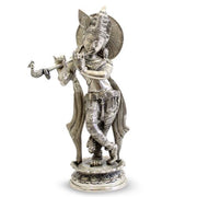 Krishna Standing on Rd. Base W/ Ring (Fine Silver Finish) 11