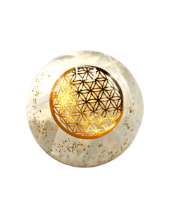 Sphère d'Orgonite sélénite avec fleur de vie - 5 cm L'orgone protège.