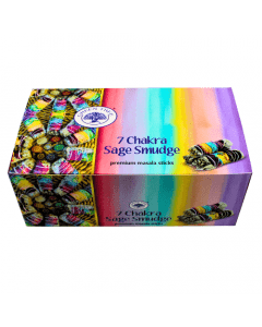 7 chakra sage smudge box containing the premium masala sticks