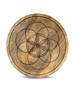 Mango Wood Crystal Grid Tray Seed of Life 30 cm