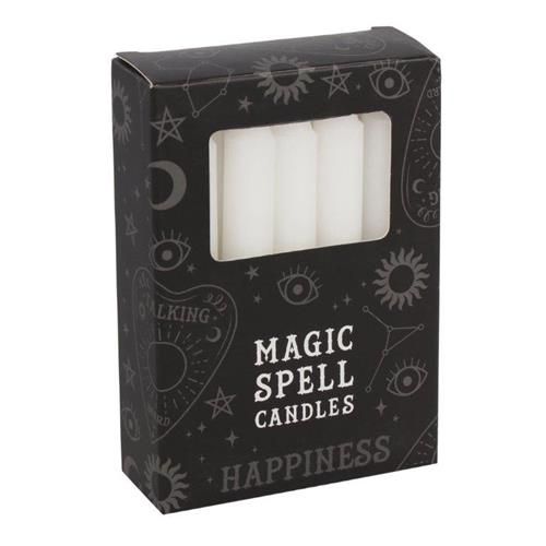 Pack of 12 'HAPPINESS' Spell Candles White