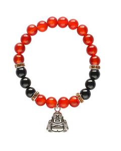 Bracelet Carnelian & Onyx beads with Happy Buddha