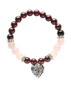 Bracelet Garnet & Rose Quartz with heart pendant