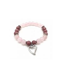 Bracelet Rhodonite and Rose quartz with heart pendant