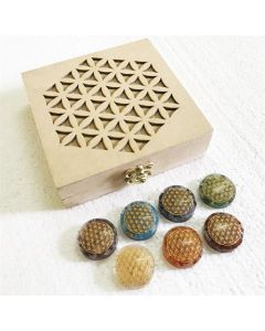 Flower of life box with orgone fol engraved discs