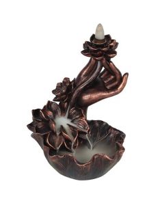 Bronze Effect Hand with Flower Backflow Incense Burner