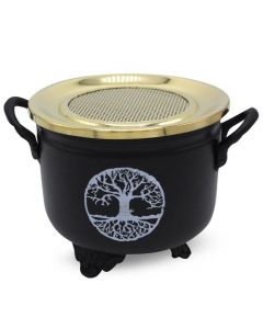 Cauldron Negro con Diseño Árbol de la Vida con Tapa de Latón 10x11cm 